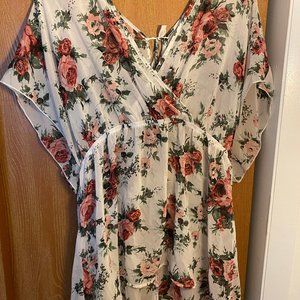 Torrid White Floral Tunic Babydoll Blouse